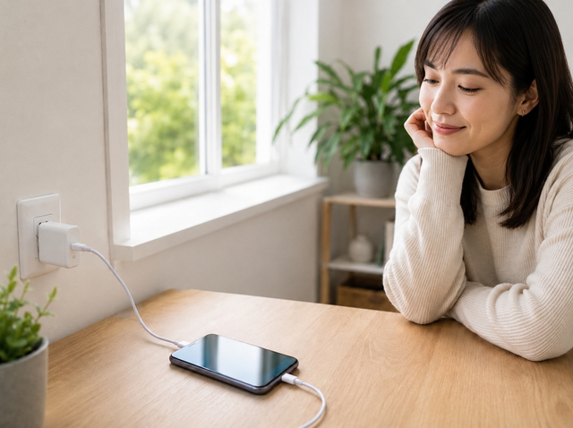 充電中はスマホを休ませる様子画像